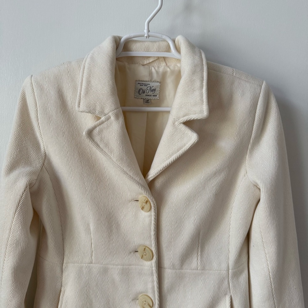 Y2K Classic Old Navy Fully Lined Cream Peacoat Italian Wool Blend - Picture 5 of 15